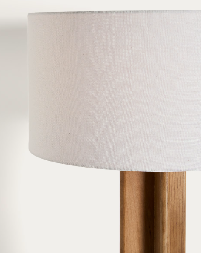 NIANI  Floor lamp in rubber wood with natural finish and ivory-coloured cotton lamp shade