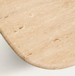 PIRITA coffee table in beige travertine with solid oak wood legs with a natural-coloured finish 147 x 65cm