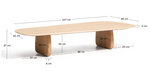 PIRITA coffee table in beige travertine with solid oak wood legs with a natural-coloured finish 147 x 65cm