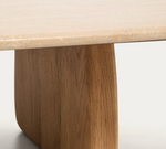 PIRITA coffee table in beige travertine with solid oak wood legs with a natural-coloured finish 147 x 65cm