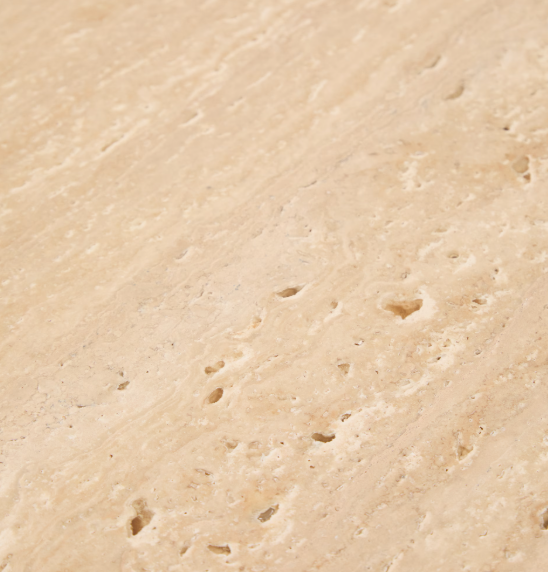 PIRITA coffee table in beige travertine with solid oak wood legs with a natural-coloured finish 147 x 65cm