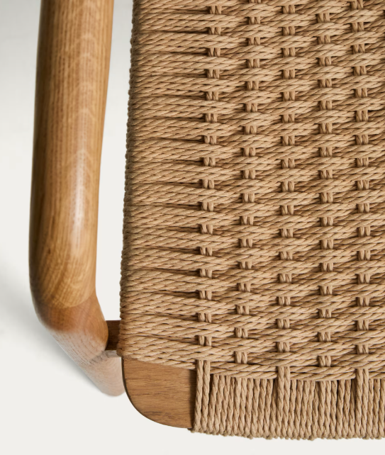 DERILE chair in solid oak wood with natural-tone finish and beige paper rope cord