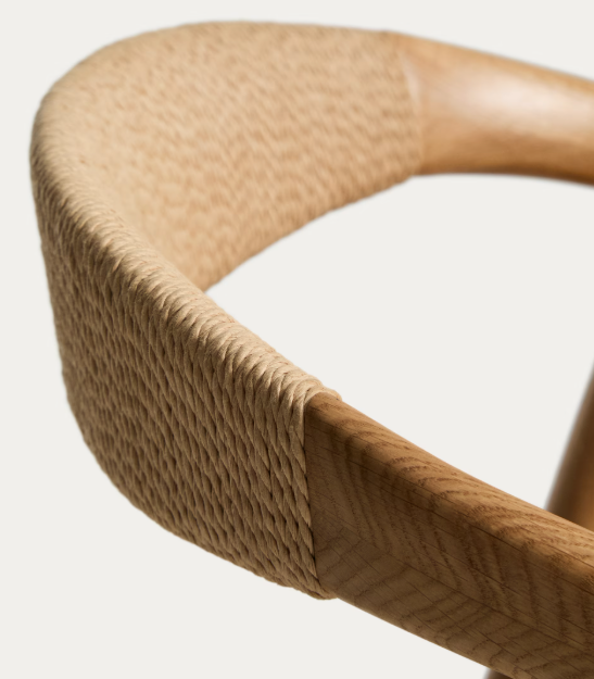 DERILE chair in solid oak wood with natural-tone finish and beige paper rope cord