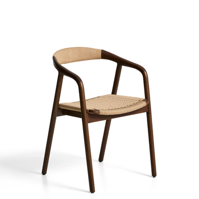 DERILE chair in solid oak wood with walnut finish and beige paper rope cord
