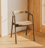 DERILE chair in solid oak wood with walnut finish and beige paper rope cord