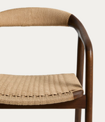 DERILE chair in solid oak wood with walnut finish and beige paper rope cord