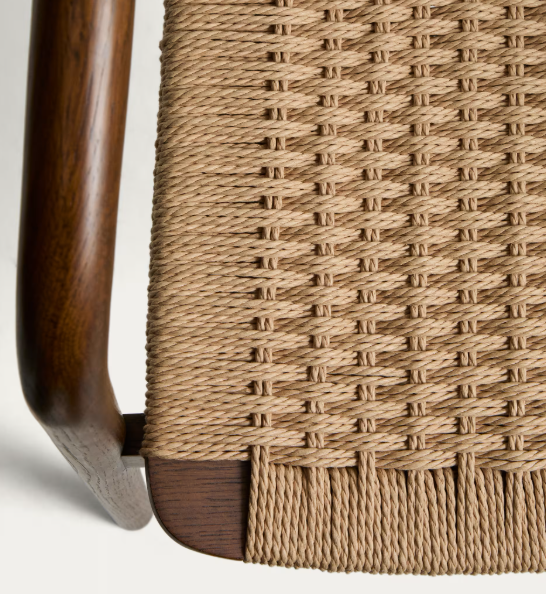 DERILE chair in solid oak wood with walnut finish and beige paper rope cord