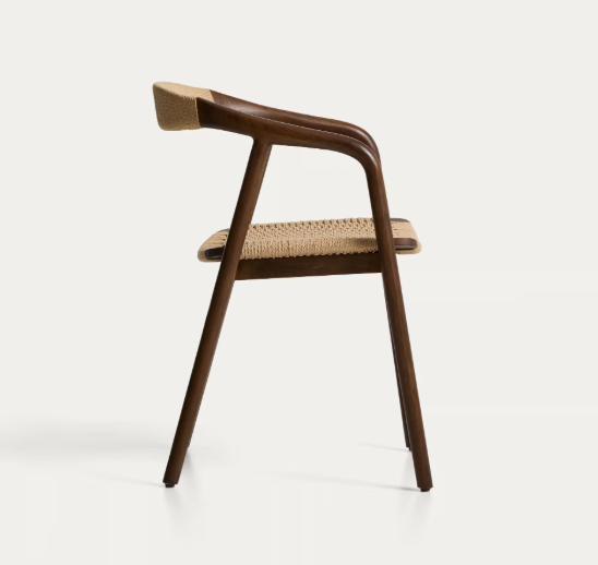 DERILE chair in solid oak wood with walnut finish and beige paper rope cord