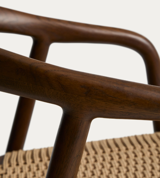 DERILE chair in solid oak wood with walnut finish and beige paper rope cord