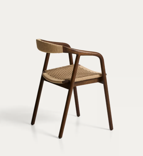 DERILE chair in solid oak wood with walnut finish and beige paper rope cord