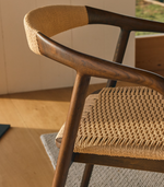DERILE chair in solid oak wood with walnut finish and beige paper rope cord