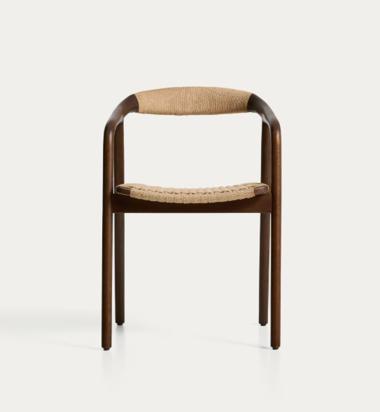 DERILE chair in solid oak wood with walnut finish and beige paper rope cord