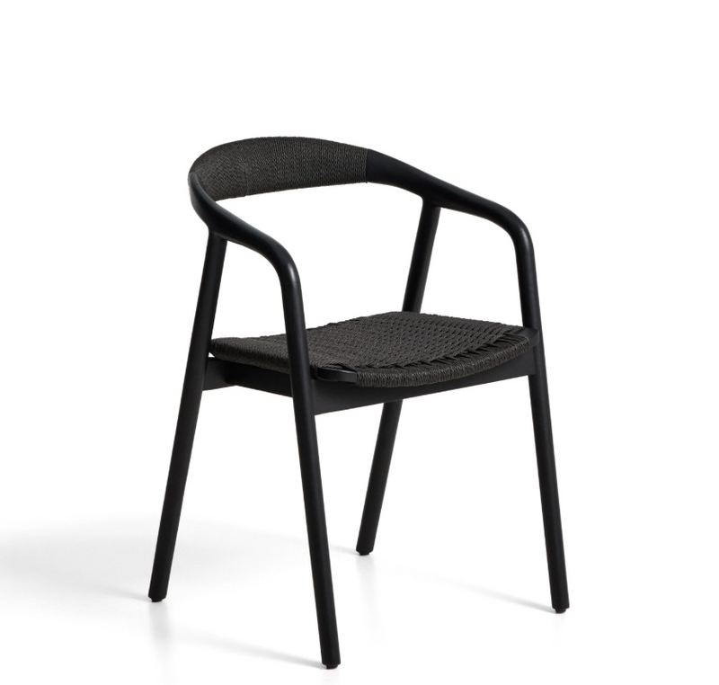 DERILE chair in solid oak wood with black finish and black paper rope cord