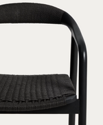 DERILE chair in solid oak wood with black finish and black paper rope cord