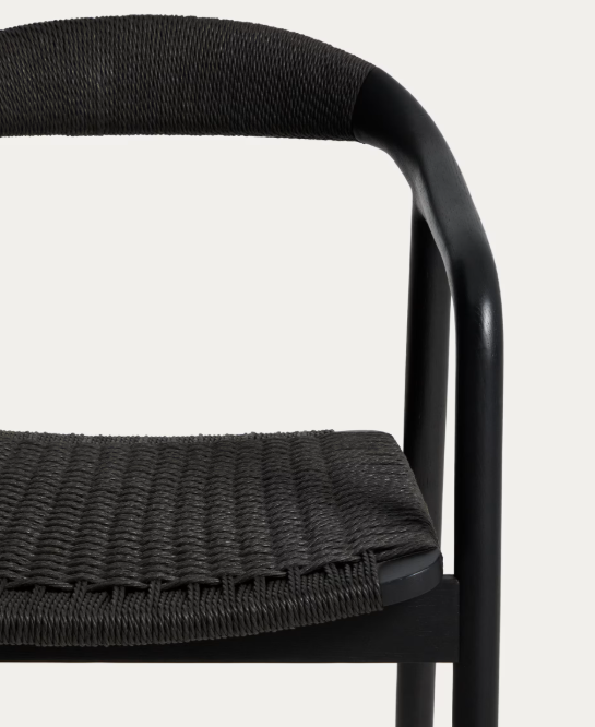 DERILE chair in solid oak wood with black finish and black paper rope cord