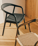 DERILE chair in solid oak wood with black finish and black paper rope cord