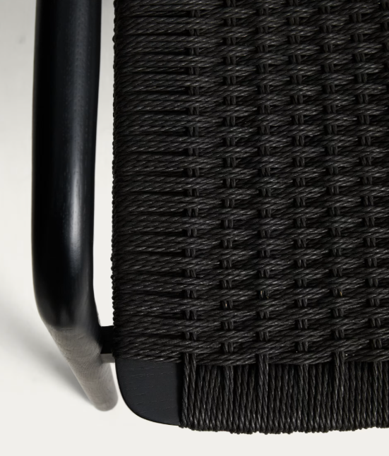 DERILE chair in solid oak wood with black finish and black paper rope cord