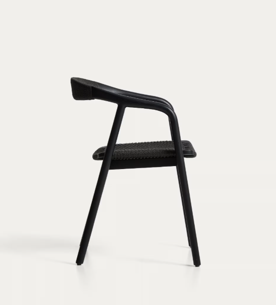 DERILE chair in solid oak wood with black finish and black paper rope cord