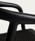 DERILE chair in solid oak wood with black finish and black paper rope cord