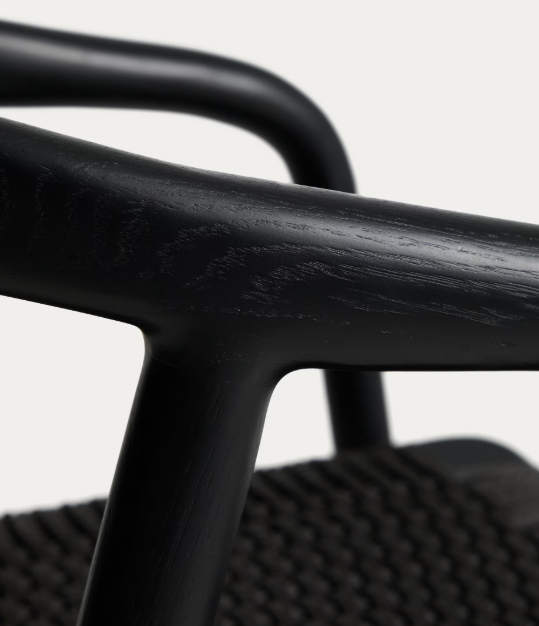 DERILE chair in solid oak wood with black finish and black paper rope cord