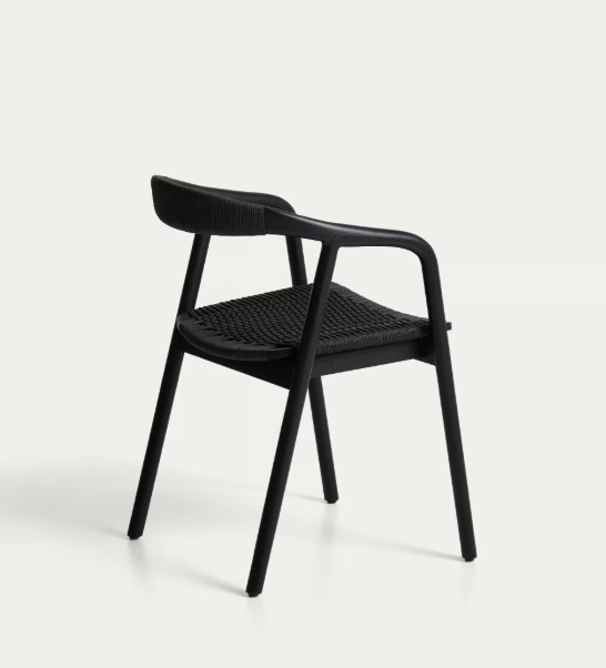 DERILE chair in solid oak wood with black finish and black paper rope cord