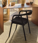 DERILE chair in solid oak wood with black finish and black paper rope cord