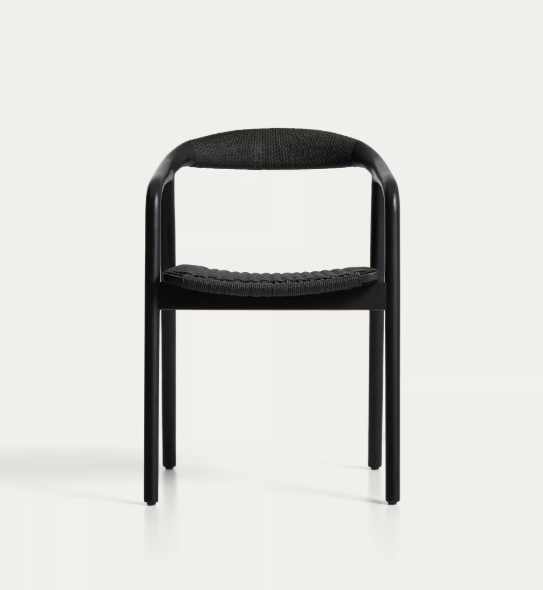 DERILE chair in solid oak wood with black finish and black paper rope cord