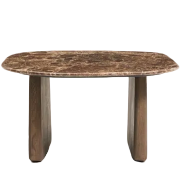 PIRITA Side table in brown marble with solid oak wood legs with a dark finish 71 x 70cm