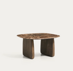 PIRITA Side table in brown marble with solid oak wood legs with a dark finish 71 x 70cm