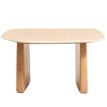 PIRITA Side table in beige travertine with solid oak wood legs with a natural-coloured finish 71 x 70cm FSC 100%