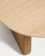 PIRITA Side table in beige travertine with solid oak wood legs with a natural-coloured finish 71 x 70cm FSC 100%
