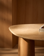 PIRITA Side table in beige travertine with solid oak wood legs with a natural-coloured finish 71 x 70cm FSC 100%