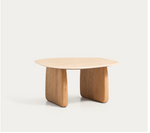 PIRITA Side table in beige travertine with solid oak wood legs with a natural-coloured finish 71 x 70cm FSC 100%