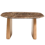 PIRITA Side table in brown marble with solid oak wood legs with a natural-tone finish 71 x 70cm FSC 100%