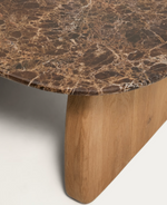 PIRITA Side table in brown marble with solid oak wood legs with a natural-tone finish 71 x 70cm FSC 100%