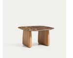 PIRITA Side table in brown marble with solid oak wood legs with a natural-tone finish 71 x 70cm FSC 100%
