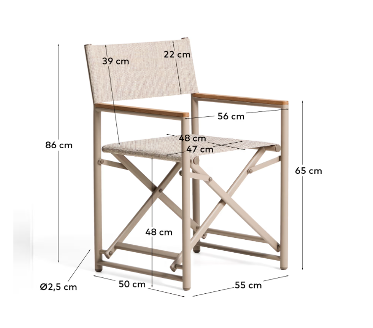 TISNO outdoor folding chair in ecru aluminium and ecru texteline