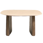 PIRITA Side table in beige travertine with solid oak wood legs with a dark finish 71 x 70cm FSC 100%.