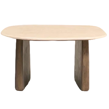 PIRITA Side table in beige travertine with solid oak wood legs with a dark finish 71 x 70cm FSC 100%.