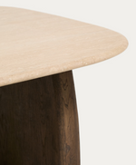 PIRITA Side table in beige travertine with solid oak wood legs with a dark finish 71 x 70cm FSC 100%.