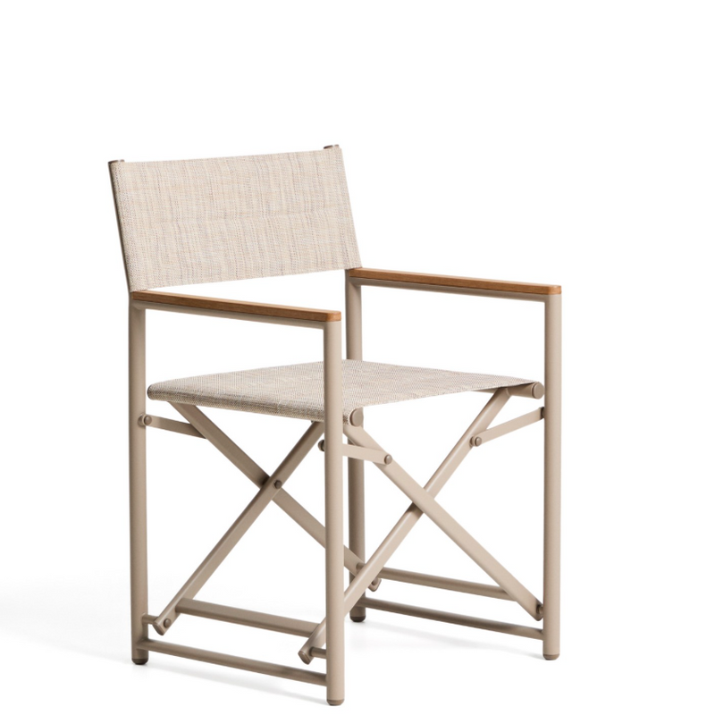 TISNO outdoor folding chair in taupe aluminium and taupe textelin