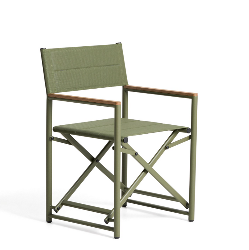 TISNO outdoor folding chair in taupe aluminium and green textelin
