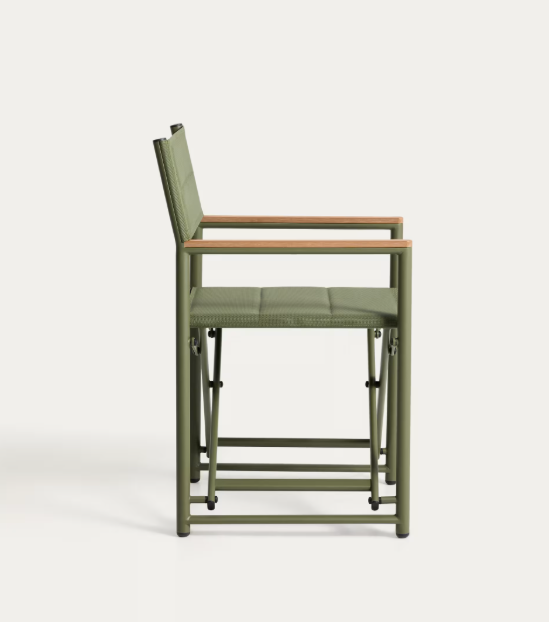 TISNO outdoor folding chair in taupe aluminium and green textelin