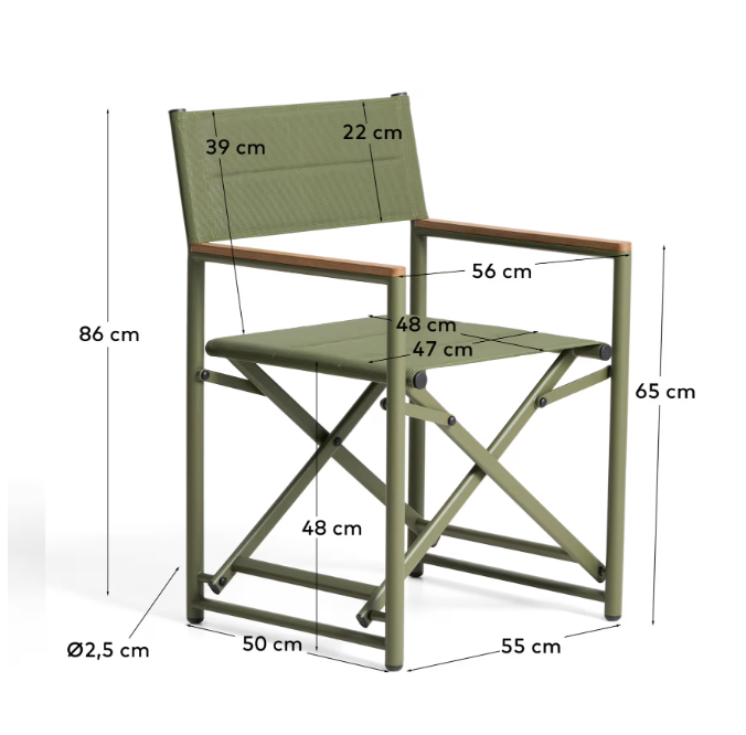 TISNO outdoor folding chair in taupe aluminium and green textelin