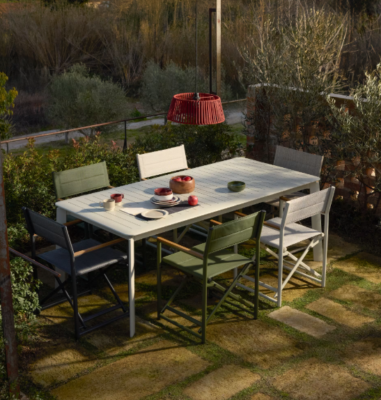 TISNO outdoor folding chair in taupe aluminium and green textelin