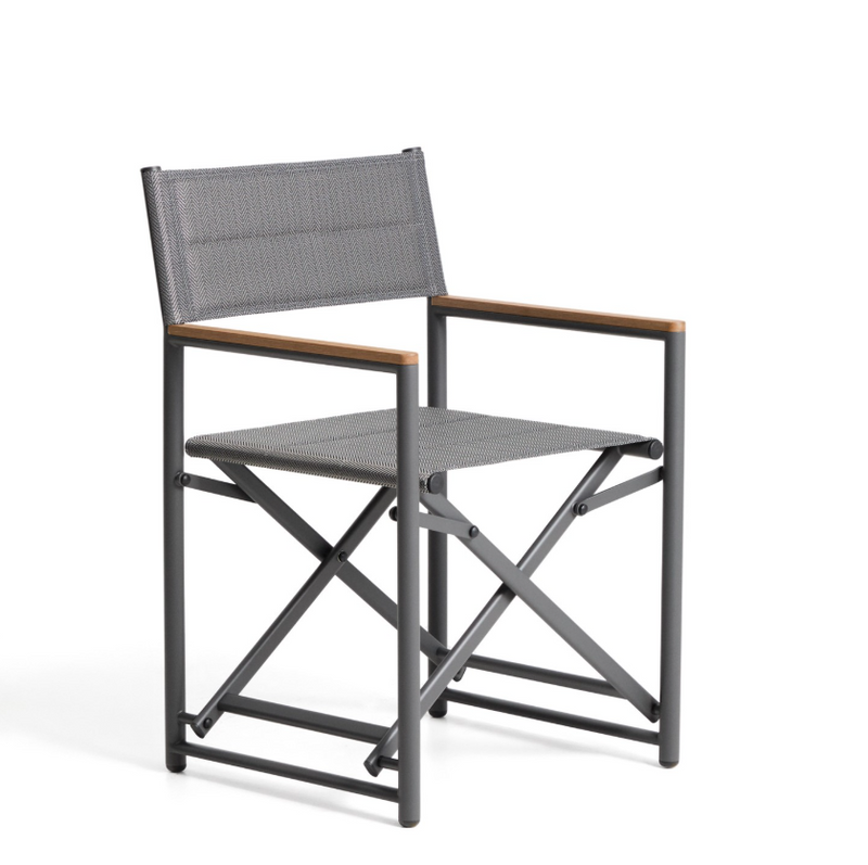 TISNO outdoor folding chair in graphite aluminium and grey texteline