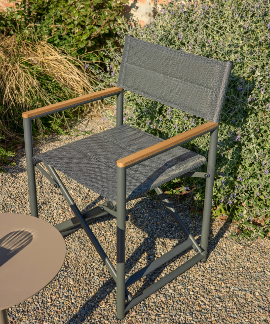 TISNO outdoor folding chair in graphite aluminium and grey texteline