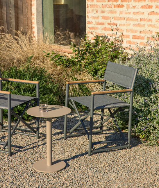 TISNO outdoor folding chair in graphite aluminium and grey texteline