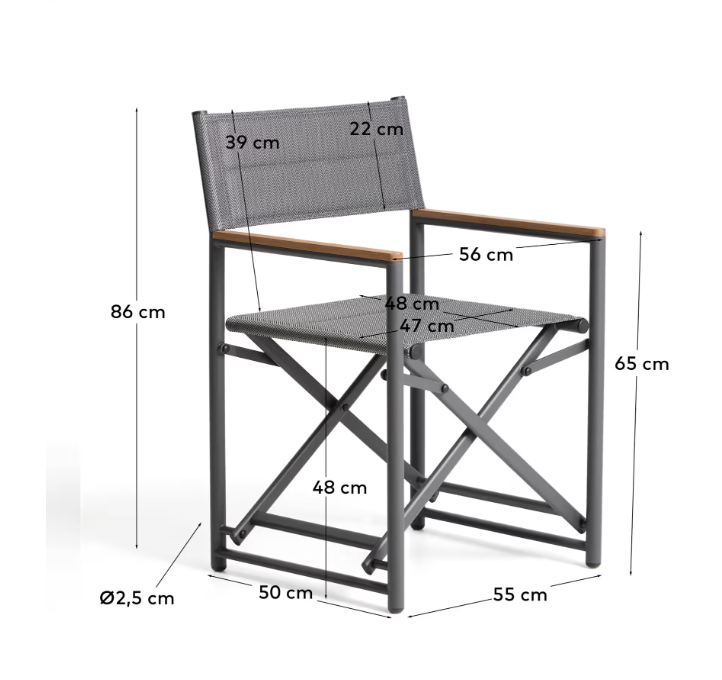 TISNO outdoor folding chair in graphite aluminium and grey texteline