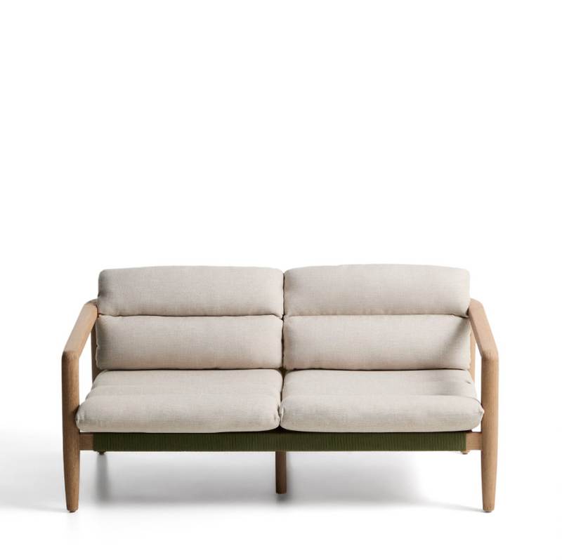MENFI 2-seater sofa in solid acacia wood and green rope cord 136 cm